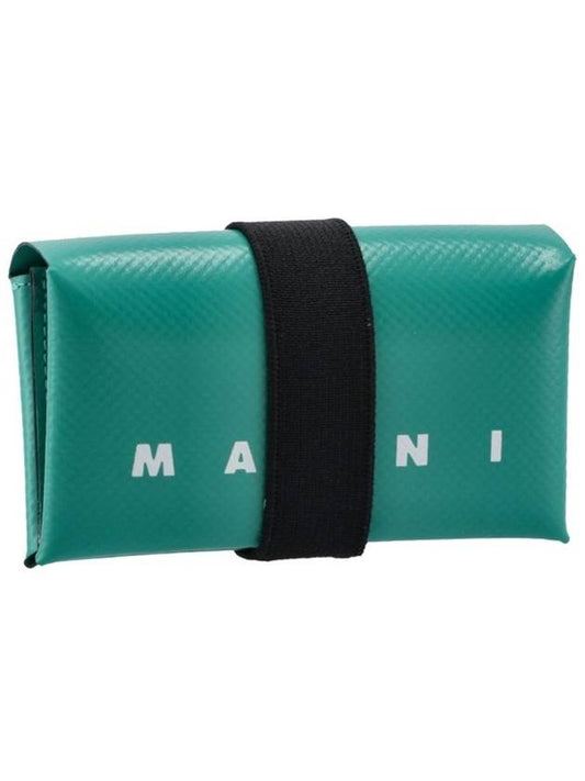 White Logo Banded Coin Card Wallet Green - MARNI - BALAAN.