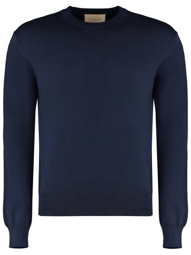 Embroidery Wool Knit Top Dark Blue - GUCCI - BALAAN 2