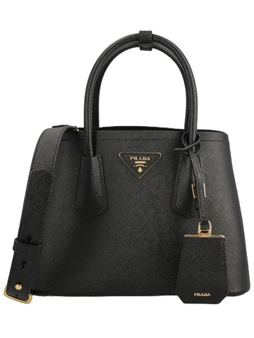 Double Saffiano Leather Mini Bag Black - PRADA - BALAAN 1