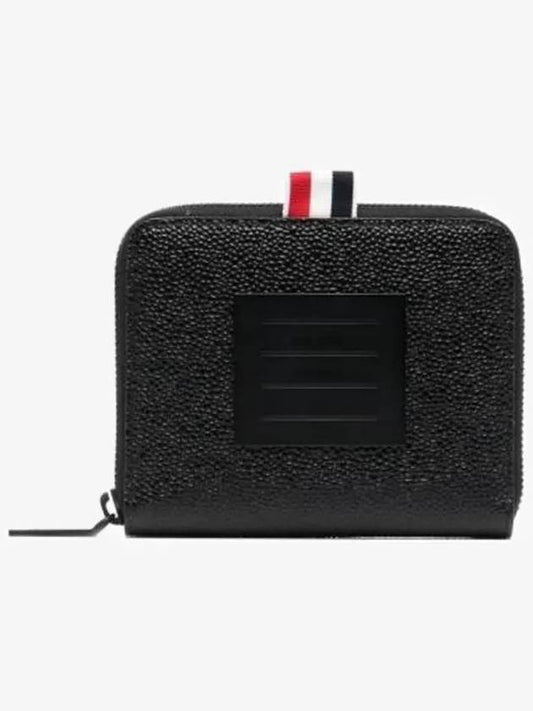 Pebble Grain Leather Tonal 4 Bar Brass Label Half Wallet Black - THOM BROWNE - BALAAN 2