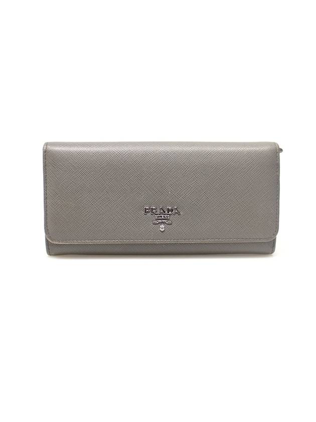 Women s Prada 1MH132 Gray Saffiano Silver Lettering Logo Long Wallet gt Gangbuk used luxury goods - PRADA - BALAAN 2