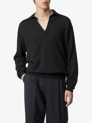 Super Fine Cashmere Silk Polo Knit Black A24SP02SCBLACK - AURALEE - BALAAN 1