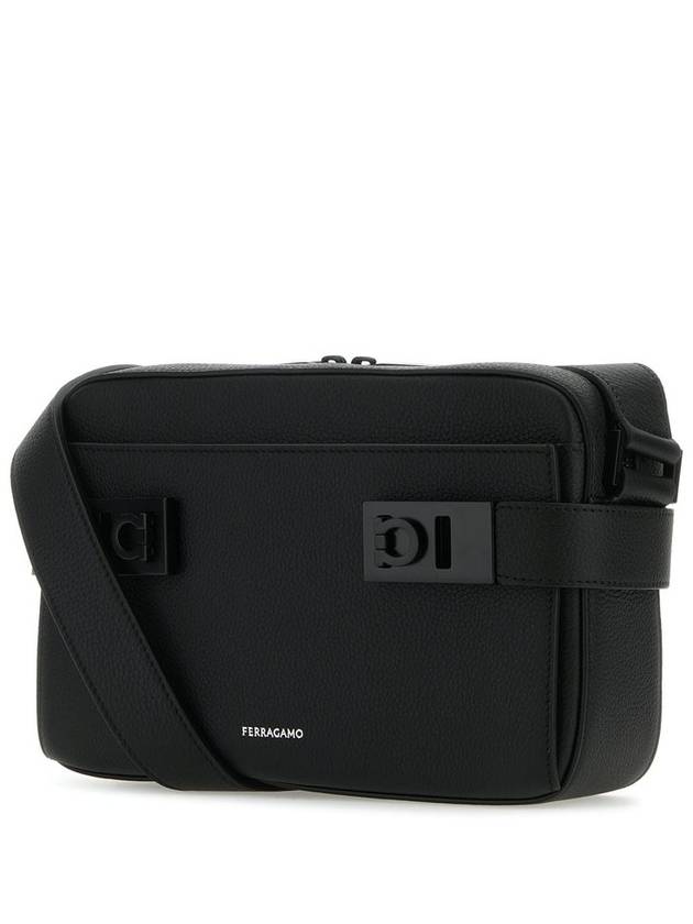 Gancini Buckle Leather Shoulder Bag Black - SALVATORE FERRAGAMO - BALAAN 3