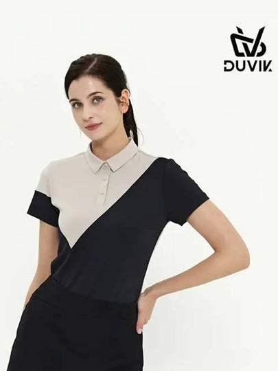 cotton block color scheme Y-collar short-sleeved T-shirt DD2WTS103PK - DUVIK - BALAAN 2