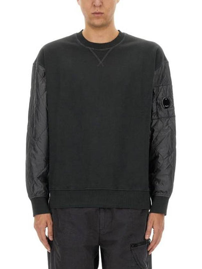 Diagonal Raised Fleece Mixed Quilted Crew Neck Sweatshirt Black - CP COMPANY - BALAAN 2