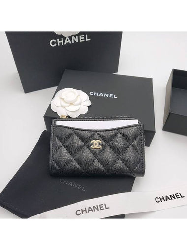 Classic zipper card wallet black caviar CC logo gold AP3179 - CHANEL - BALAAN 1