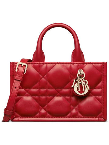 Macrocannage Calfskin Strap Mini Book Tote Bag Red - DIOR - BALAAN 1