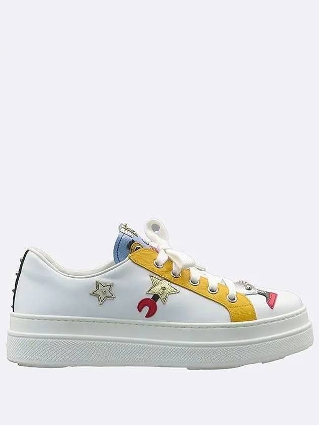 1E461I White Color Saffiano Leather Blended ROBOT Double Sole Low Top Women s Sneakers Size 39 - PRADA - BALAAN 4