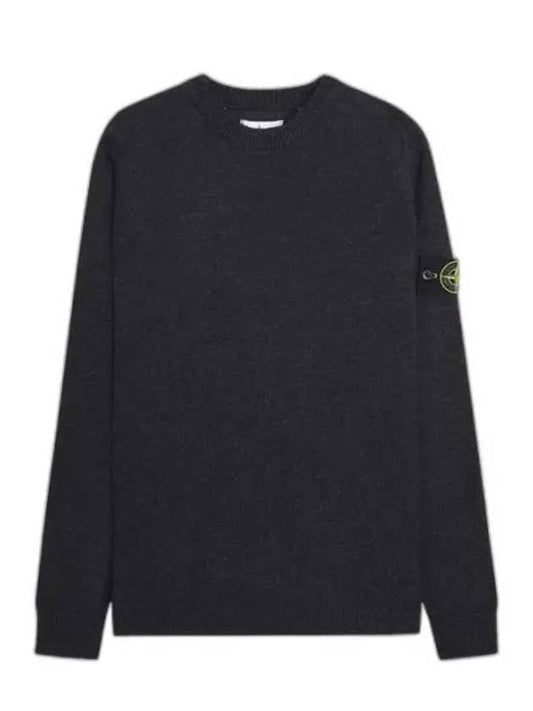 Men's Waffen Patch Round Neck Knit Top Charcoal - STONE ISLAND - BALAAN 1