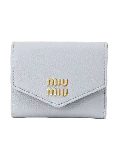 Metal Lettering Logo Leather Half Wallet Blue - MIU MIU - BALAAN 1