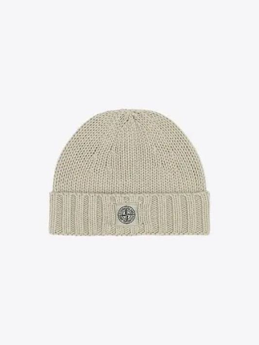 Logo Patch Wool Beanie Beige - STONE ISLAND - BALAAN 2