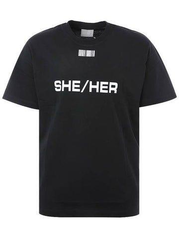 She Her Barcode Printing Short Sleeve T-Shirt Black - VETEMENTS - BALAAN 1