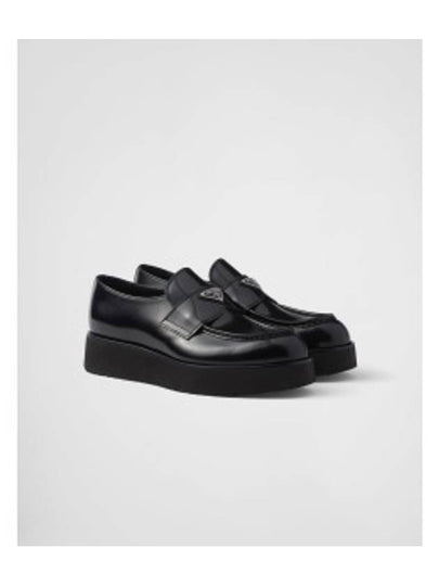 Triangle Logo Brushed Leather Loafers Black - PRADA - BALAAN 2