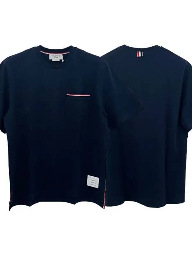 three stripe pocket short sleeve t shirt navy 39562858 271068 1095162 - THOM BROWNE - BALAAN 1