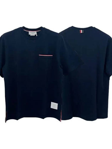 three stripe pocket short sleeve t shirt navy 39562858 271068 1095162 - THOM BROWNE - BALAAN 1