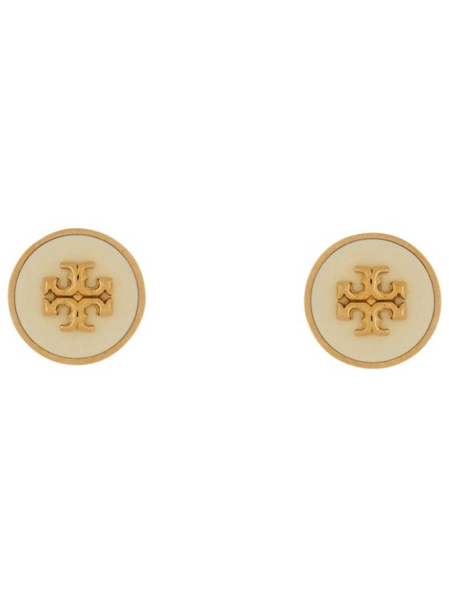 Kira Enamel Circle Stud Earrings White Gold - TORY BURCH - BALAAN 2