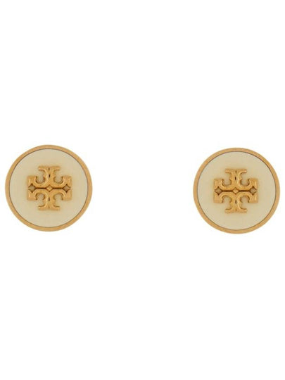 Kira Enamel Circle Stud Earrings White Gold - TORY BURCH - BALAAN 2