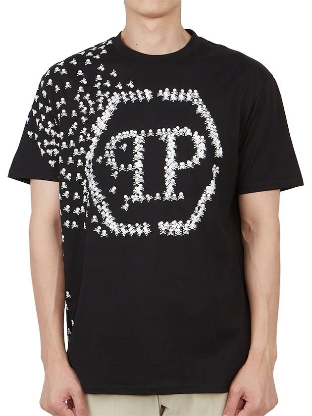 Skull Bones Logo Print Cotton Short Sleeve T-Shirt Black - PHILIPP PLEIN - BALAAN 2