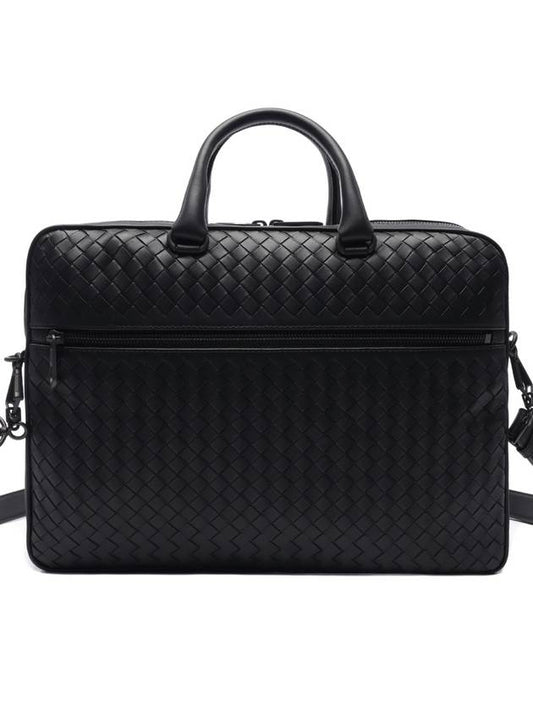 Intrecciato Calfskin Business Briefcases Black - BOTTEGA VENETA - BALAAN.