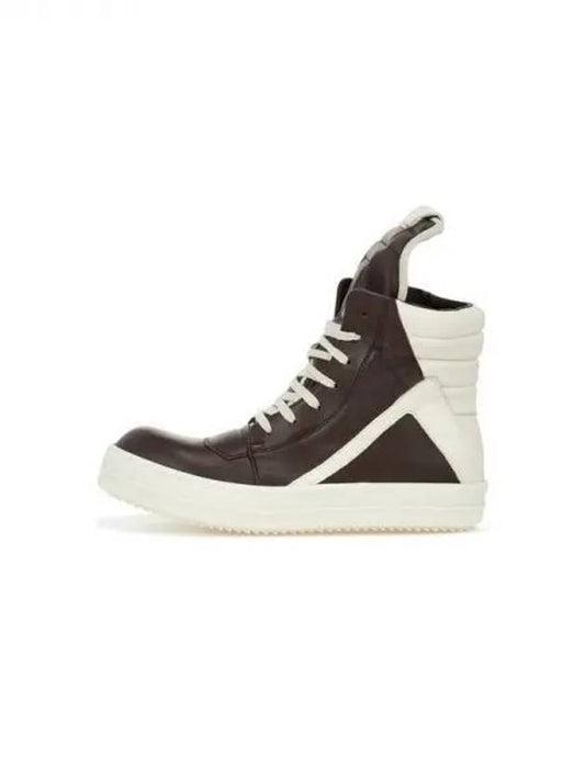 MEN GEOBASKET Leather Zipper Sneakers Brown 270268 - RICK OWENS - BALAAN 1