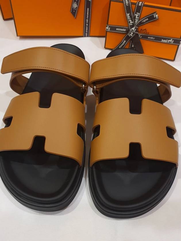 Chypre H Logo Calfskin Sandals Brown - HERMES - BALAAN 2