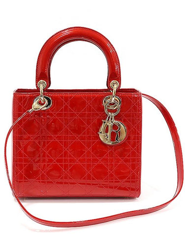 VRN44551 Red Patent Cannage Stitch Lady Medium 2WAY - DIOR - BALAAN 1