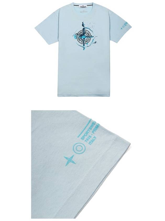 Marble One Logo Print Short Sleeve T-Shirt Sky Blue - STONE ISLAND - BALAAN 5