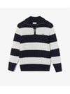 Men's Cable Half Zip Up Wide Collar Knit Top Cream - LACOSTE - BALAAN 2