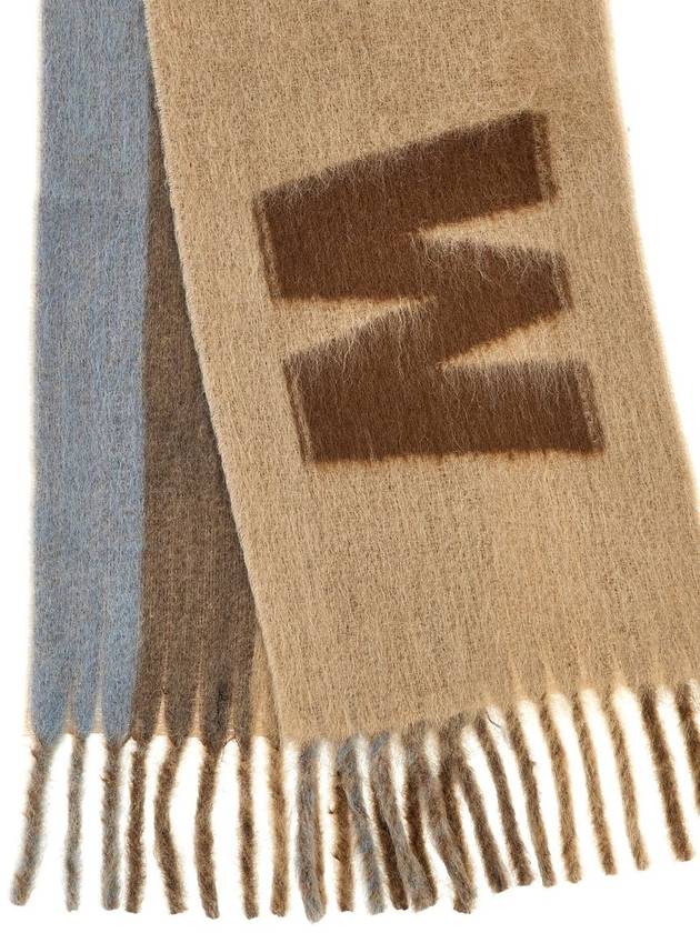 Logo Wool Mohair Blend Fringe Muffler Brown - MARNI - BALAAN 4