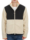 Logo Zip-up Shearling Jacket Beige - AMI - BALAAN 3