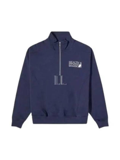 Logo Print Half Zip-up Cotton Sweatshirt Navy - SPORTY & RICH - BALAAN 2