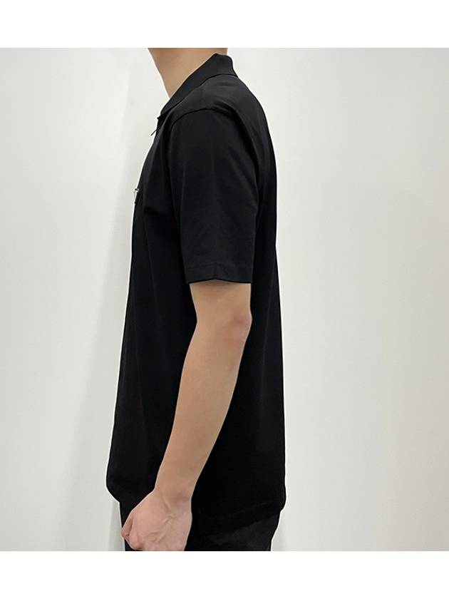 Pique Re-Nylon Details Polo Shirt Black - PRADA - BALAAN 5