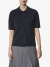 Button Up Merino Wool Short Sleeve Polo Knit Top Navy - THOM BROWNE - BALAAN 2