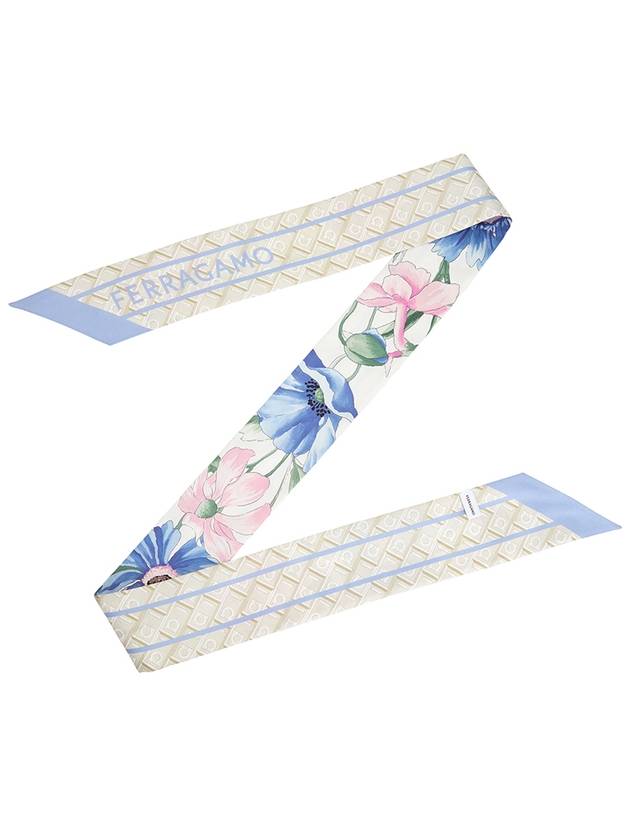 Bouquet Print Mini Scarf Blue - SALVATORE FERRAGAMO - BALAAN 4