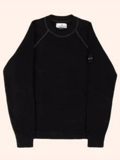 Raw Cotton Badge Crew Neck Knit Top Black - STONE ISLAND - BALAAN 2