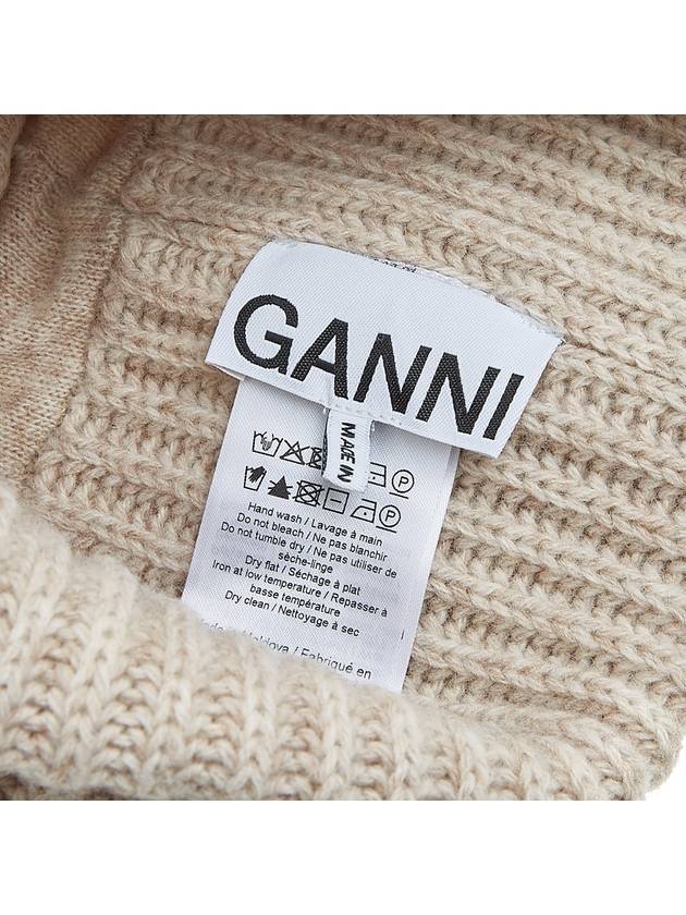 Logo Patch Knit Beanie Sand - GANNI - BALAAN 10