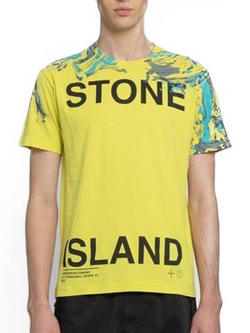 Men's Marvel Print Round Short Sleeve TShirt Yellow - STONE ISLAND - BALAAN 1