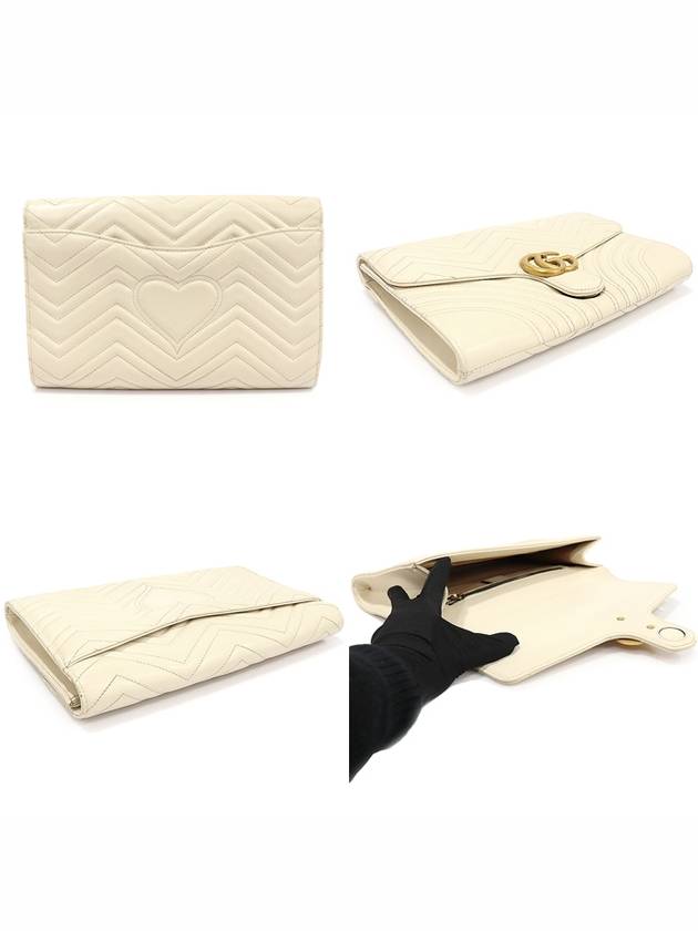 498079 White matelass chevron leather GG Marmont gold clutch - GUCCI - BALAAN 4