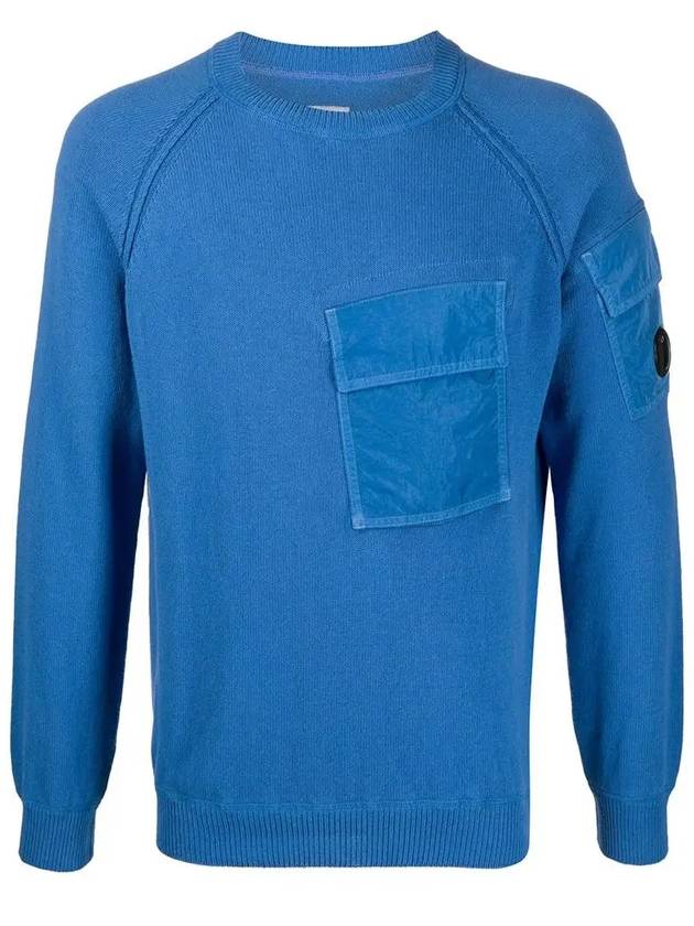 Men's Lens Wappen Pocket Cotton Knit Top Blue - CP COMPANY - BALAAN 3