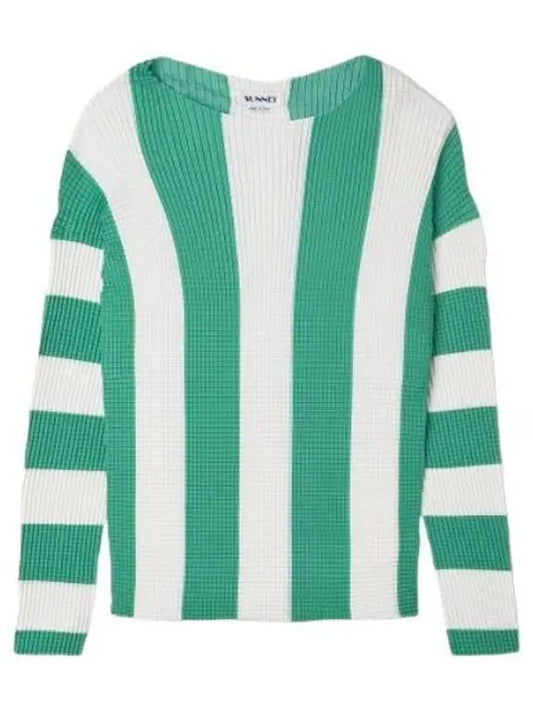 Striped pleated t shirt white green long sleeve - SUNNEI - BALAAN 1
