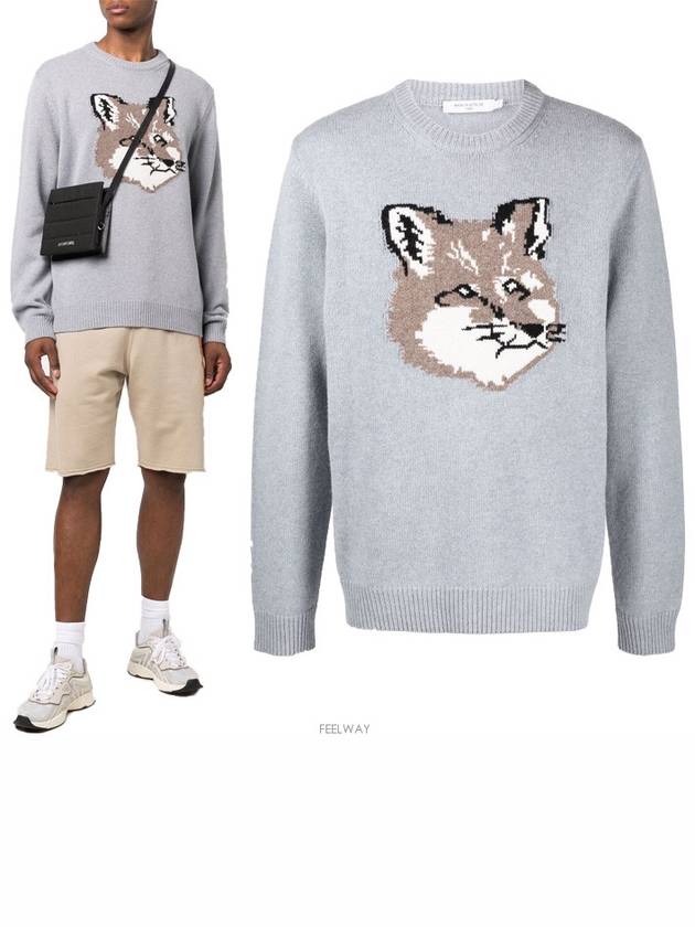 Men's Big Fox Head Classic Pullover Knit Top Gray - MAISON KITSUNE - BALAAN 2