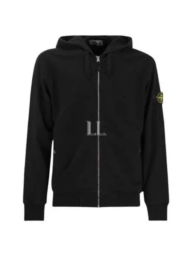 Logo Patch Cotton Zip Up Hoodie Balck - STONE ISLAND - BALAAN 2