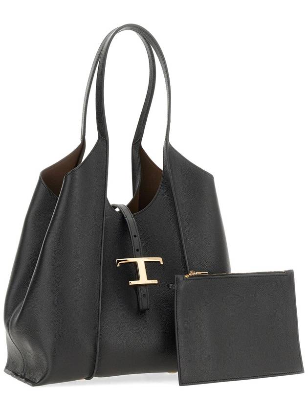 Logo T Timeless Leather Tote Bag Black - TOD'S - BALAAN 5