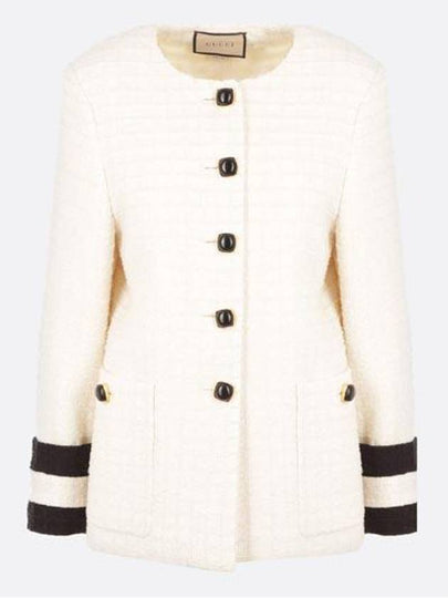 Women's Tweed Collarless Jacket Ivory - GUCCI - BALAAN 2