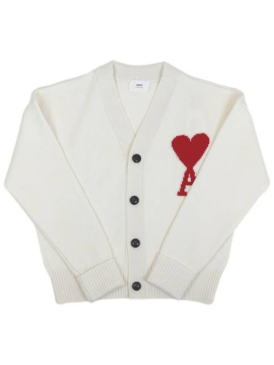 Big Heart Logo Oversized Intarsia Cardigan White - AMI - BALAAN 2