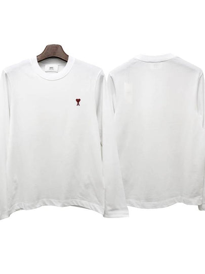 Chain Stitch Heart Logo Long Sleeve T-Shirt White - AMI - BALAAN 2