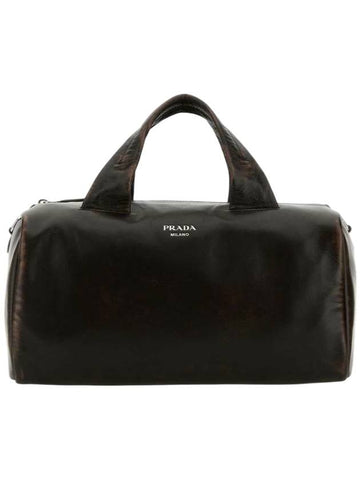 Small Nappa Leather Duffel Bag Brown - PRADA - BALAAN 1