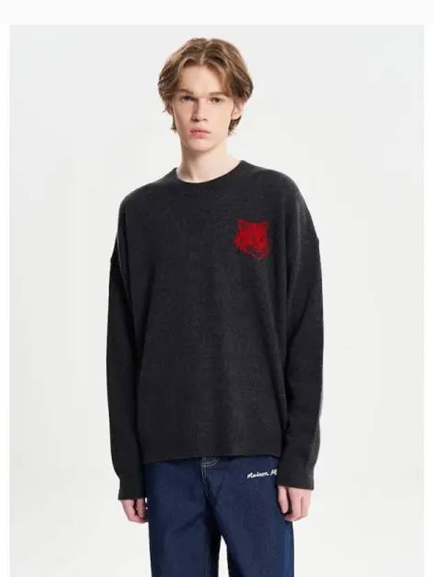 Men s Foxhead Intarsia Comfort Sweatshirt Anthracite Melange Domestic Product GM0023120516806 - MAISON KITSUNE - BALAAN 1