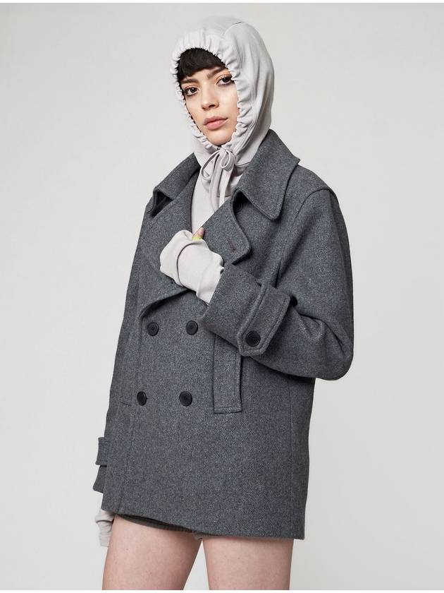 Wool Blend Pea Coat Melange Grey - ATHPLATFORM - BALAAN 3