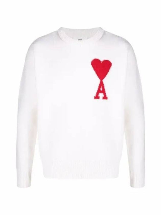 Big Heart Logo Wool Knit Top White - AMI - BALAAN 2